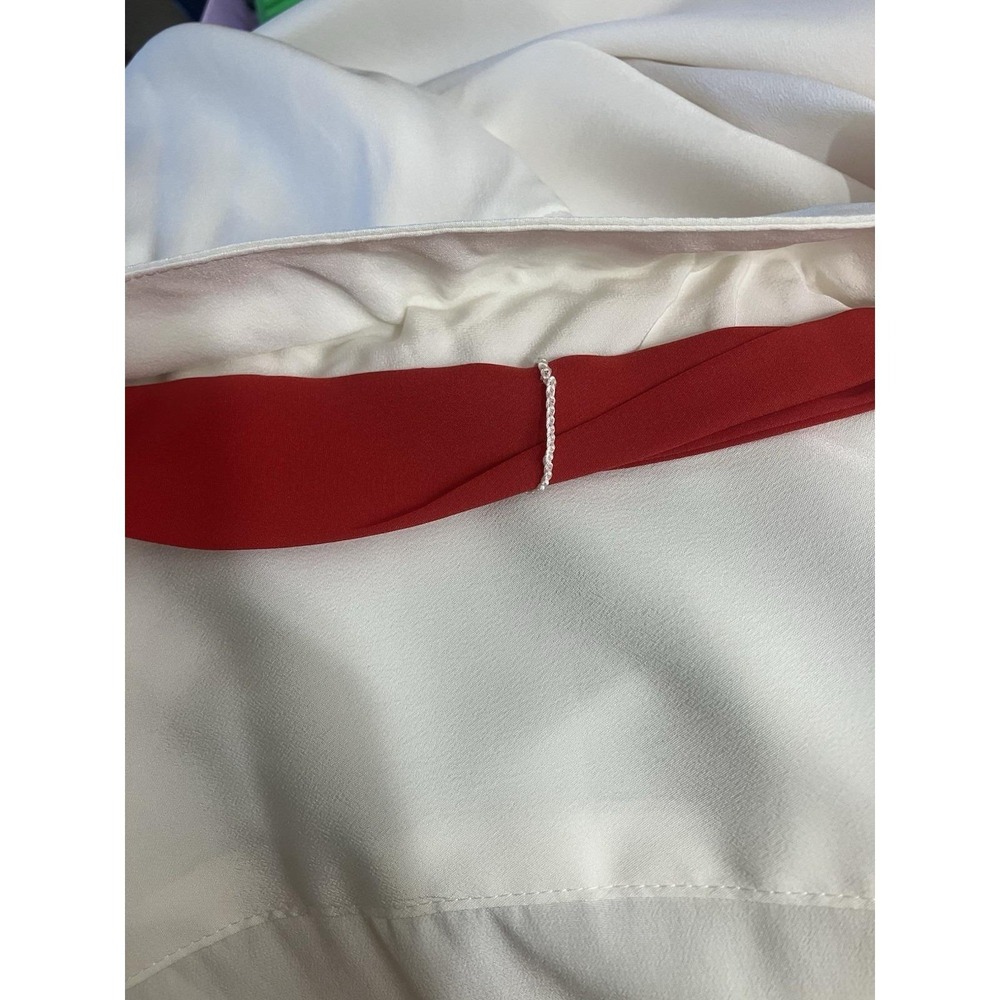 Vintage 80s Evan-Picone Ivory Silky Red Tie Neck Secretary Blouse Size 16 - Picture 8 of 10